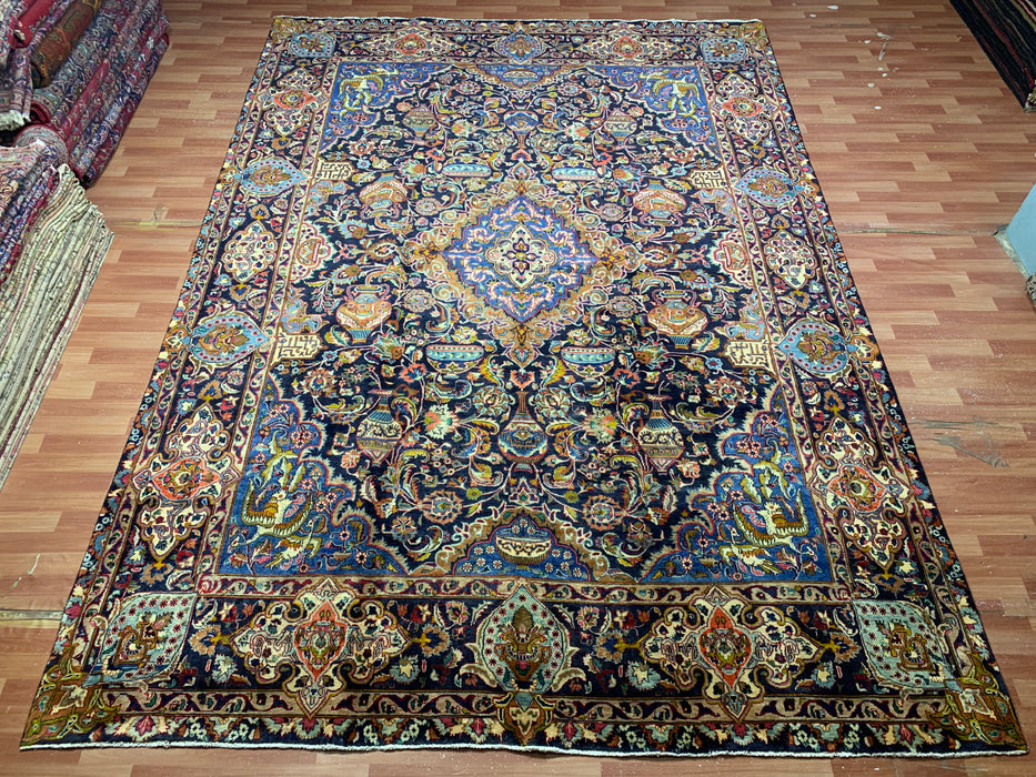 9'6" × 13'4" Hand-Knotted Wool Rug – Persian Floral Medallion Design