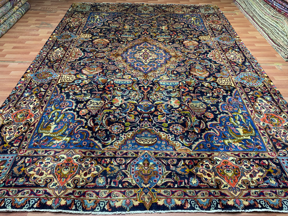 9'6" × 13'4" Hand-Knotted Wool Rug – Persian Floral Medallion Design