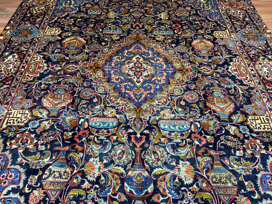 9'6" × 13'4" Hand-Knotted Wool Rug – Persian Floral Medallion Design