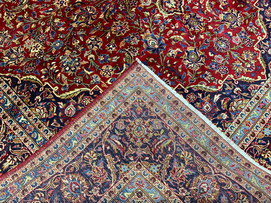 9'8" × 13'11" Hand-Knotted Wool Rug – Persian Red Medallion with Navy Border