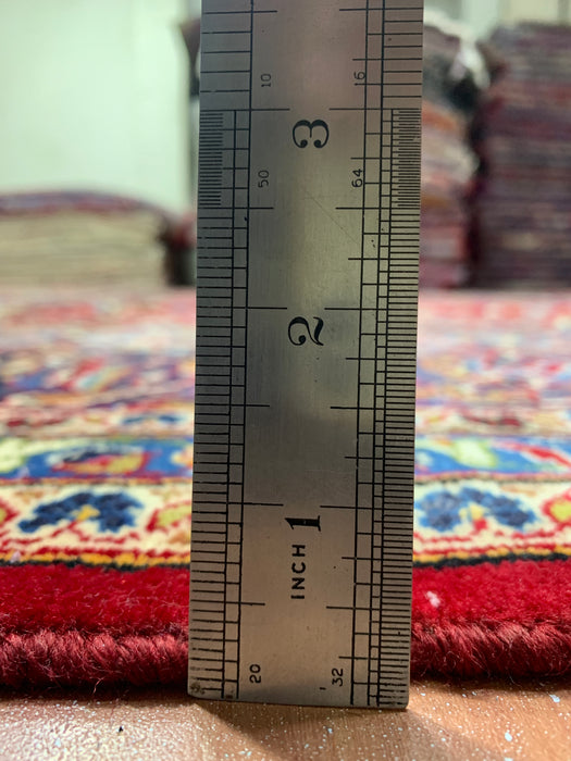 9'8" × 13'11" Hand-Knotted Wool Rug – Persian Red Medallion with Navy Border