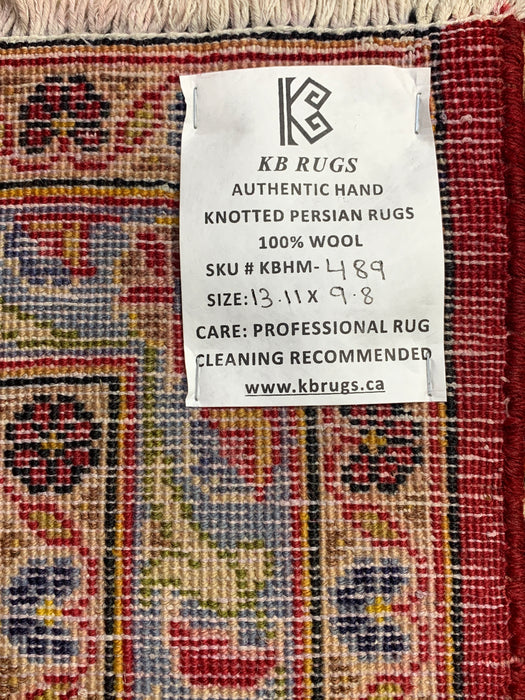 9'8" × 13'11" Hand-Knotted Wool Rug – Persian Red Medallion with Navy Border