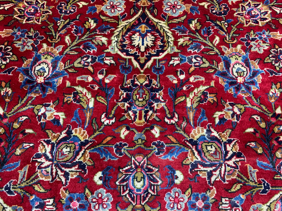 9'8" × 13'11" Hand-Knotted Wool Rug – Persian Red Medallion with Navy Border