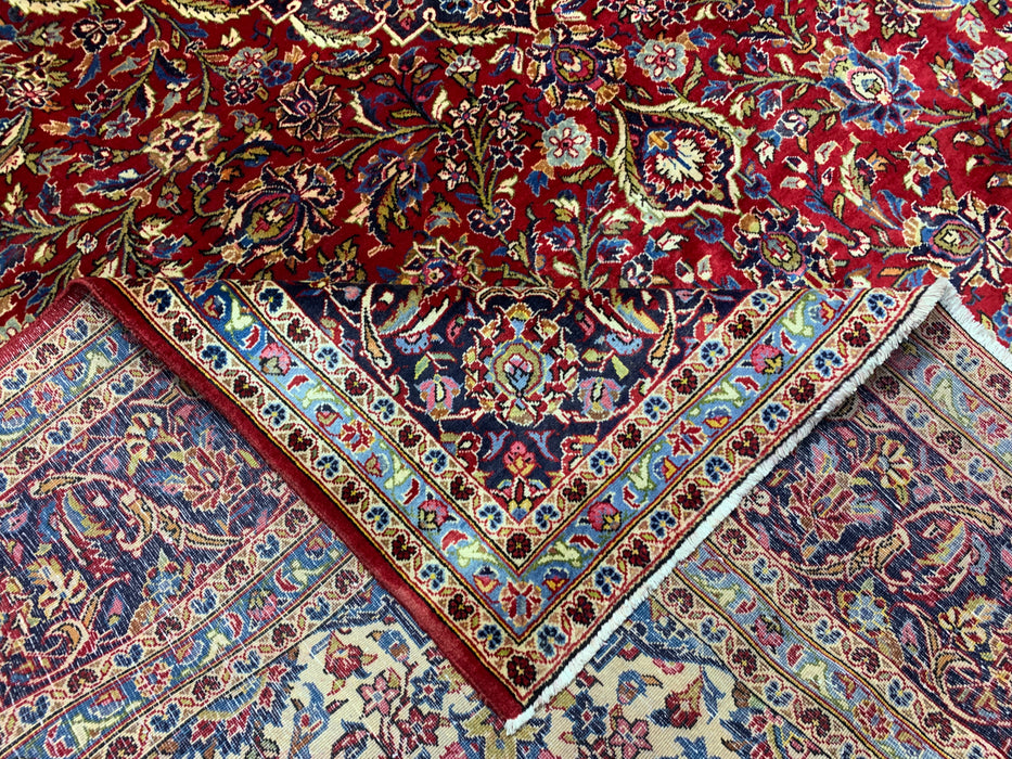 9'8" × 13'11" Hand-Knotted Wool Rug – Persian Red Medallion with Navy Border