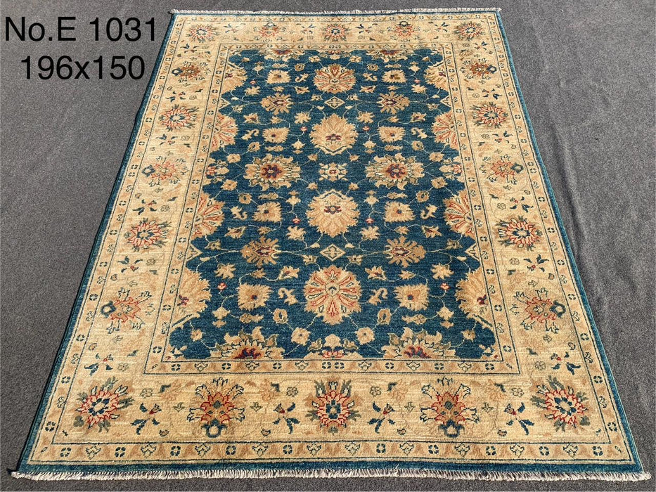 4’11 x6’5 Blue and Beige Chobi Wool Rug