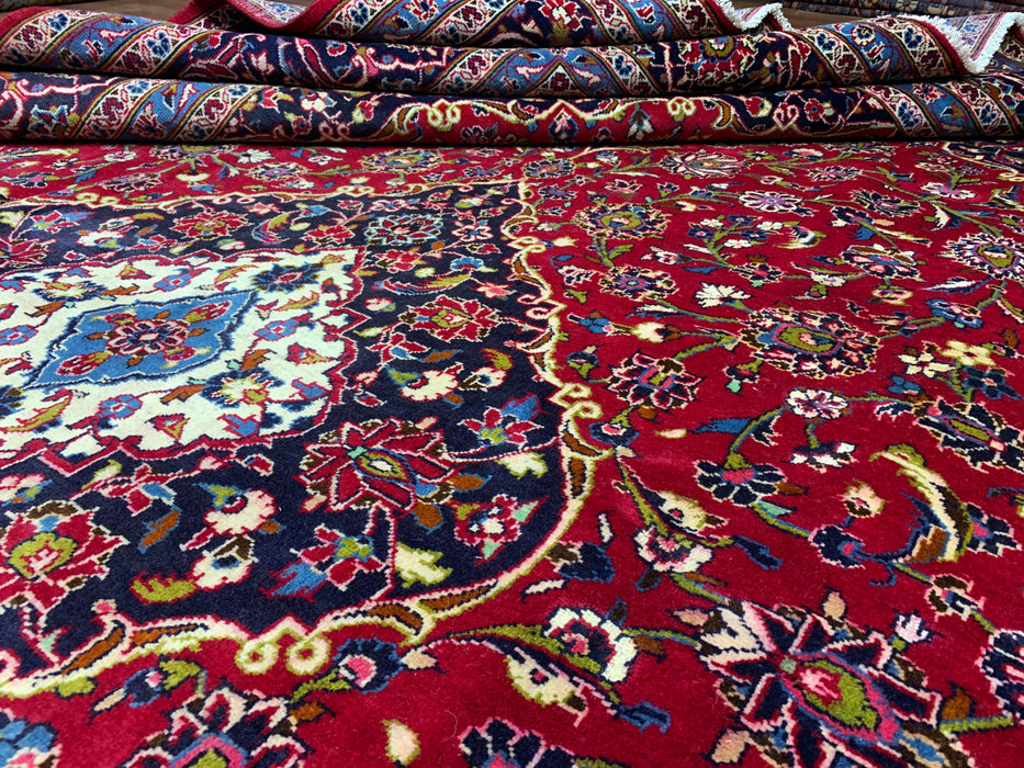 9'6" × 13'8" Hand-Knotted Wool Rug – Persian Red Medallion Design