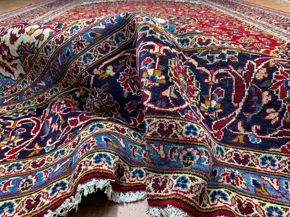 9'6" × 13'8" Hand-Knotted Wool Rug – Persian Red Medallion Design