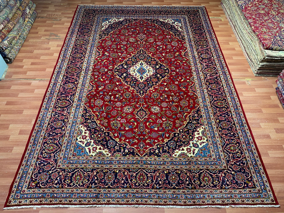 9'6" × 13'8" Hand-Knotted Wool Rug – Persian Red Medallion Design