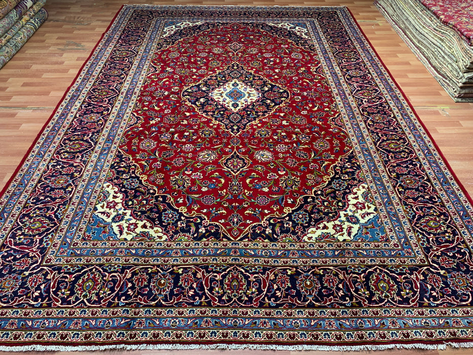 9'6" × 13'8" Hand-Knotted Wool Rug – Persian Red Medallion Design