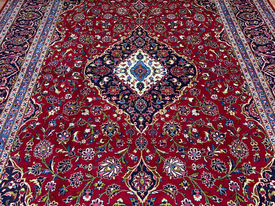 9'6" × 13'8" Hand-Knotted Wool Rug – Persian Red Medallion Design