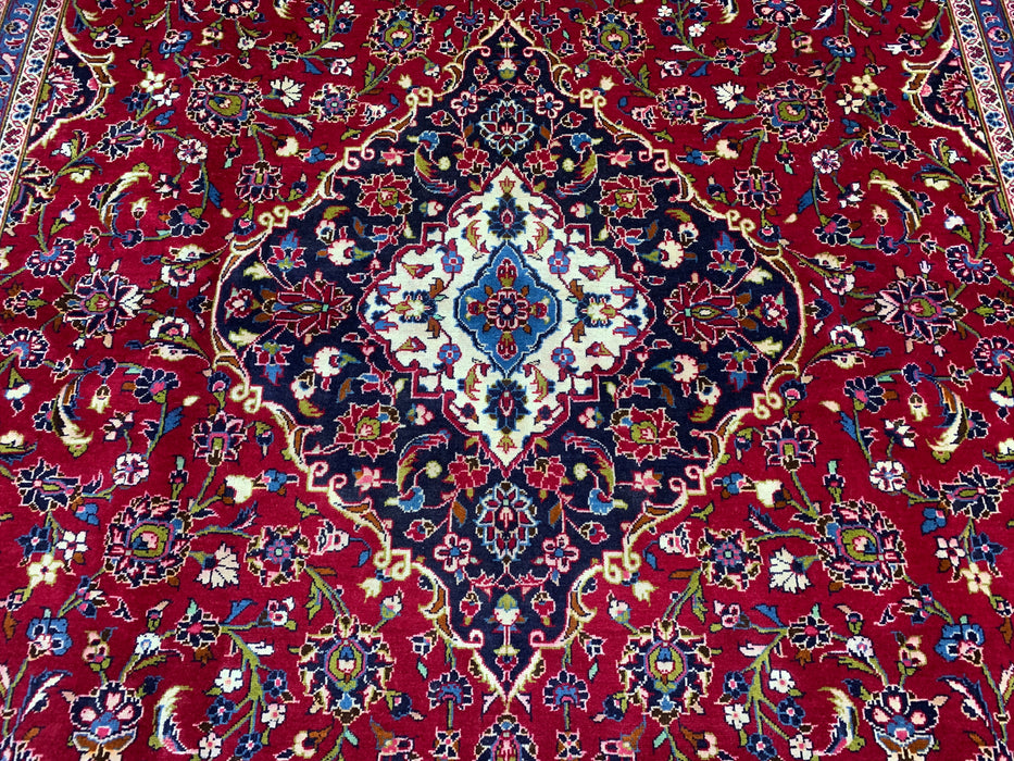 9'6" × 13'8" Hand-Knotted Wool Rug – Persian Red Medallion Design