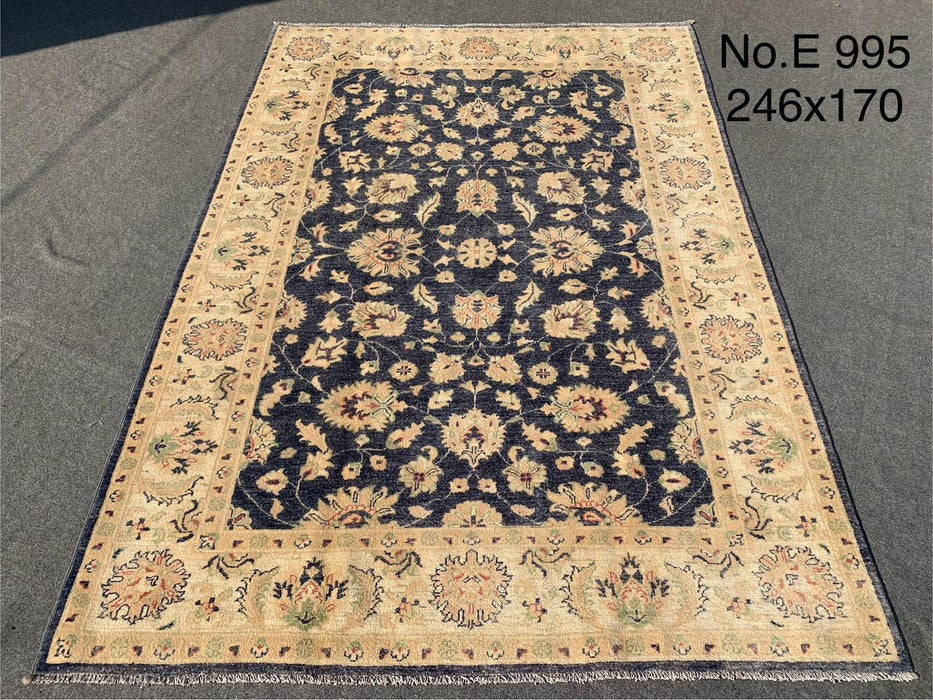 5’7 x 8’1 Dark Blue & Beige Afghan Chobi Rug