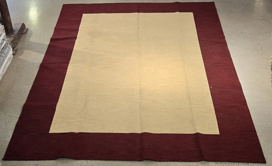 Hand-Knotted Gabbeh Wool Area Rug – Ivory Field with Burgundy Border – 8'3" x 11'4"