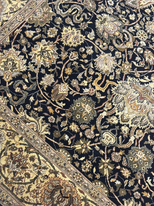 8’x10’ Hand-Knotted Persian-Style (Indo-Persian) Wool Area Rug- Black/Beige