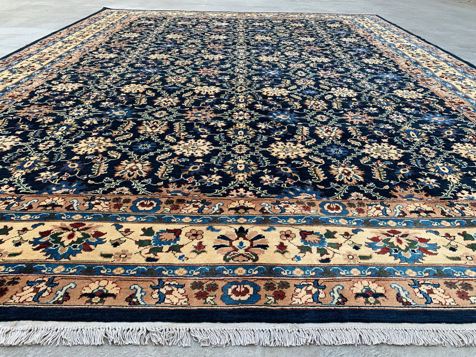 13'1 x 9'11 Hand-Knotted Peshawari Chobi Wool Rug - Navy Blue Traditional Floral Area Rug - KBHM-516