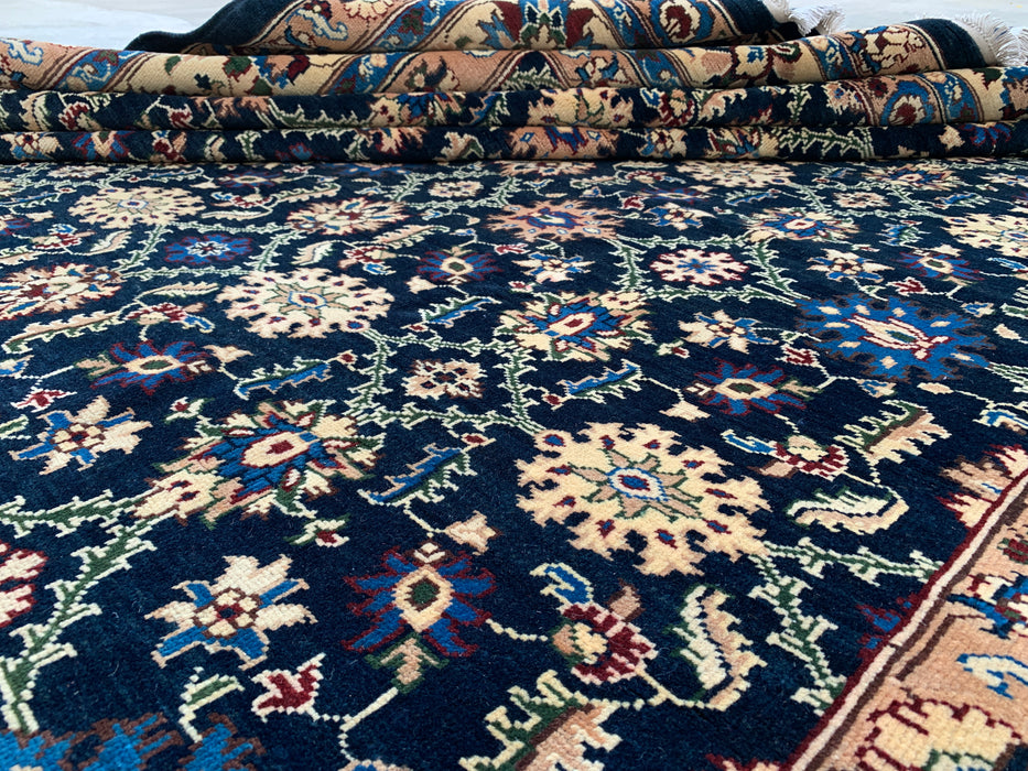 13'1 x 9'11 Hand-Knotted Peshawari Chobi Wool Rug - Navy Blue Traditional Floral Area Rug - KBHM-516