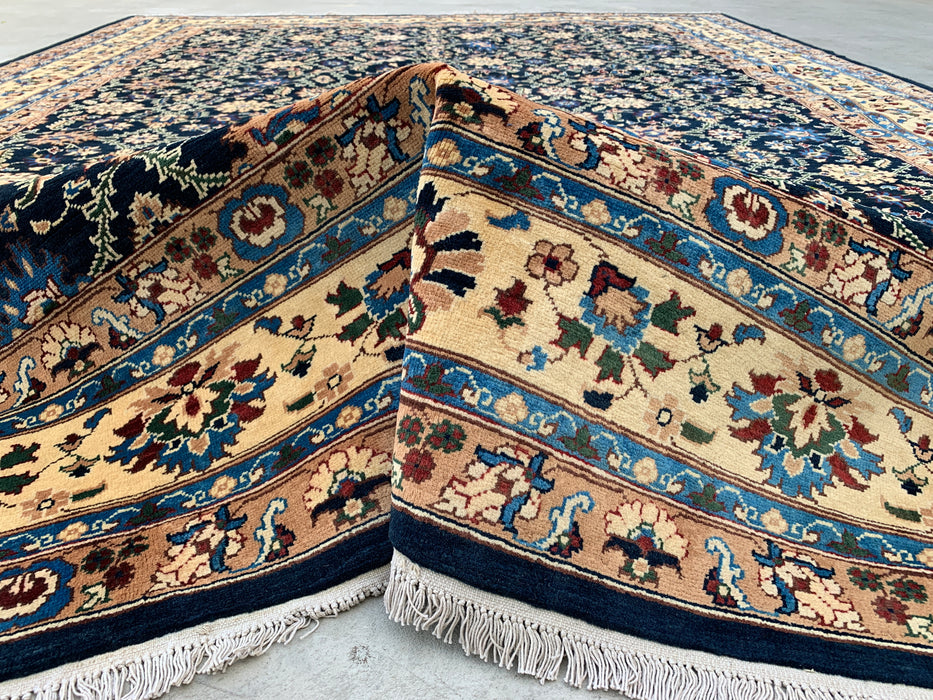 13'1 x 9'11 Hand-Knotted Peshawari Chobi Wool Rug - Navy Blue Traditional Floral Area Rug - KBHM-516