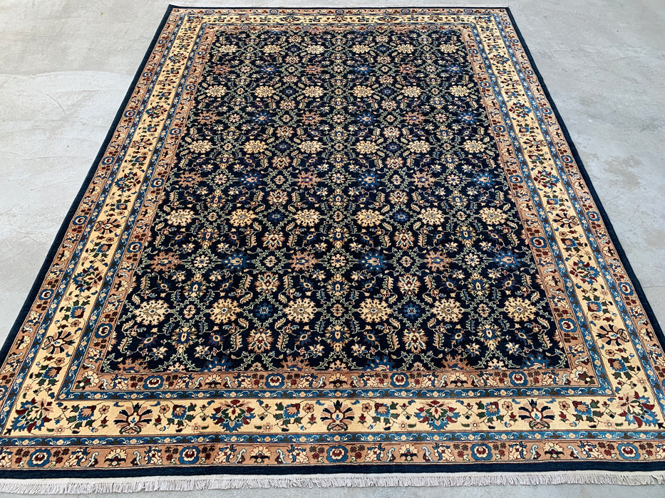 13'1 x 9'11 Hand-Knotted Peshawari Chobi Wool Rug - Navy Blue Traditional Floral Area Rug - KBHM-516