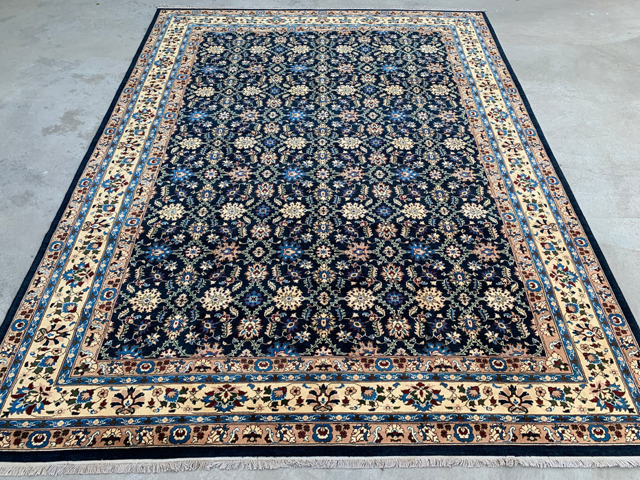 13'1 x 9'11 Hand-Knotted Peshawari Chobi Wool Rug - Navy Blue Traditional Floral Area Rug - KBHM-516