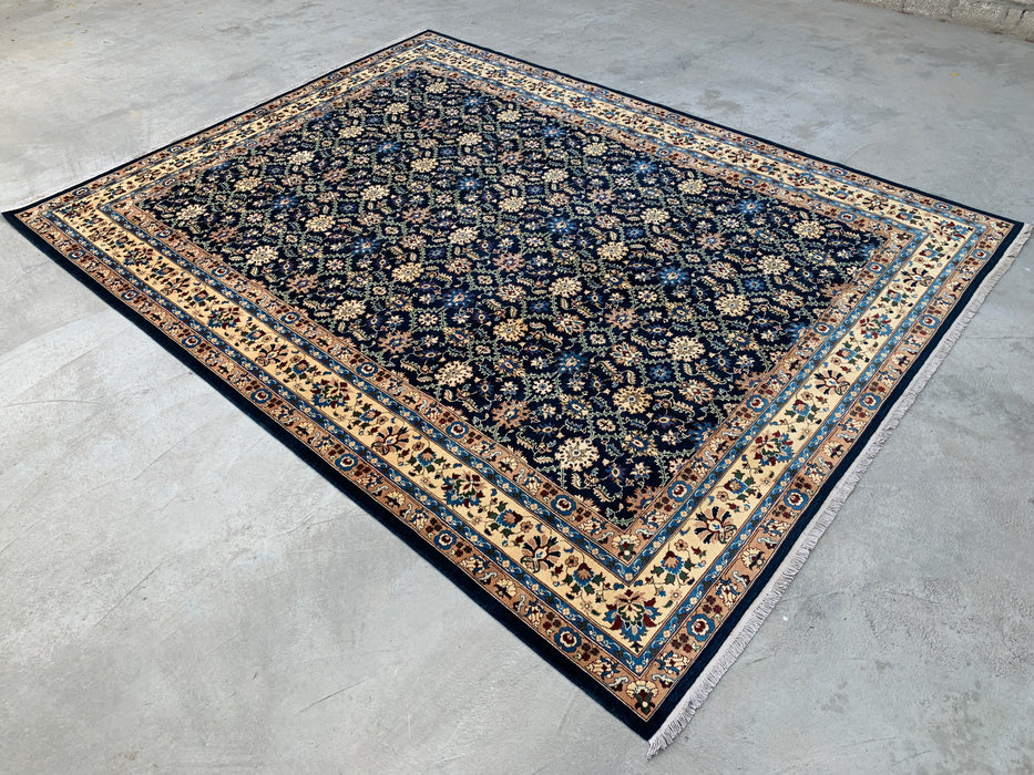 13'1 x 9'11 Hand-Knotted Peshawari Chobi Wool Rug - Navy Blue Traditional Floral Area Rug - KBHM-516