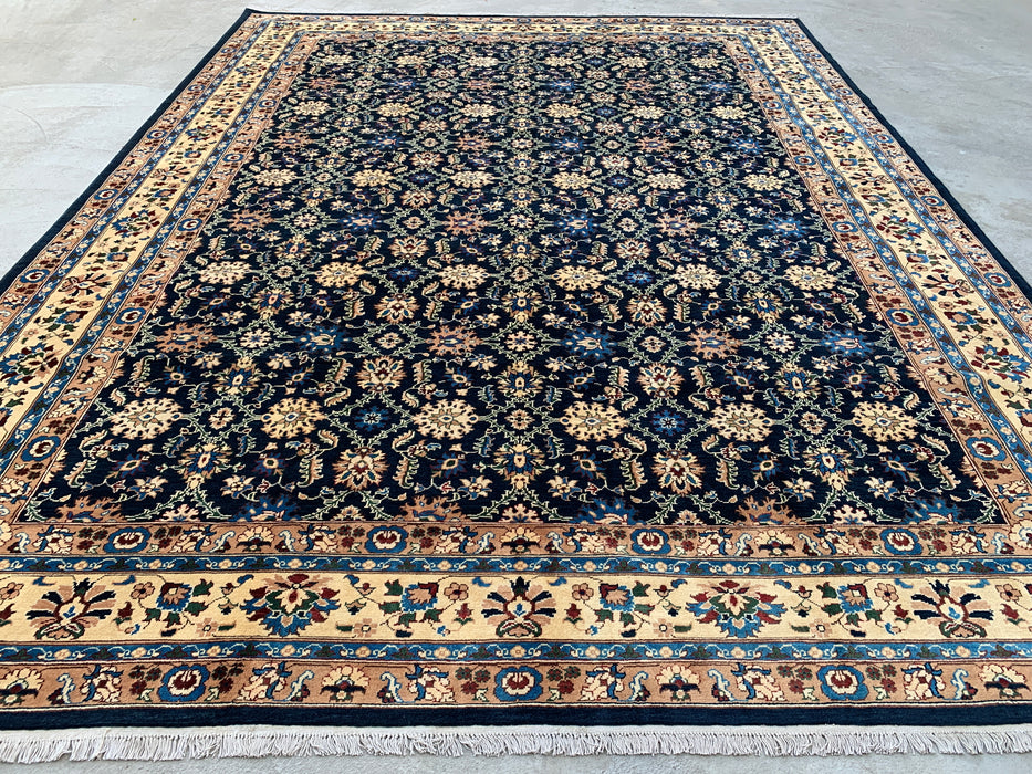 13'1 x 9'11 Hand-Knotted Peshawari Chobi Wool Rug - Navy Blue Traditional Floral Area Rug - KBHM-516