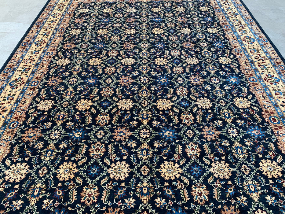 13'1 x 9'11 Hand-Knotted Peshawari Chobi Wool Rug - Navy Blue Traditional Floral Area Rug - KBHM-516