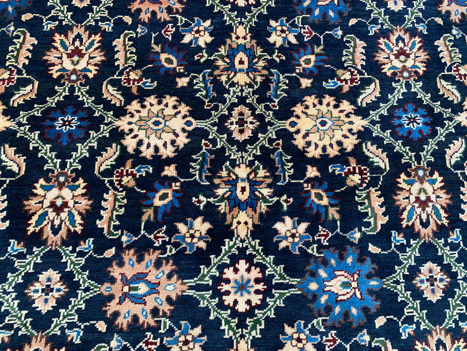 13'1 x 9'11 Hand-Knotted Peshawari Chobi Wool Rug - Navy Blue Traditional Floral Area Rug - KBHM-516