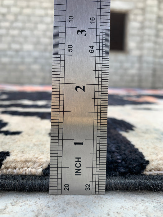 12'8 x 9'9 Hand-Knotted Peshawari Chobi Wool Rug - Modern Abstract Black Blue Rust Area Rug - KBHM-519