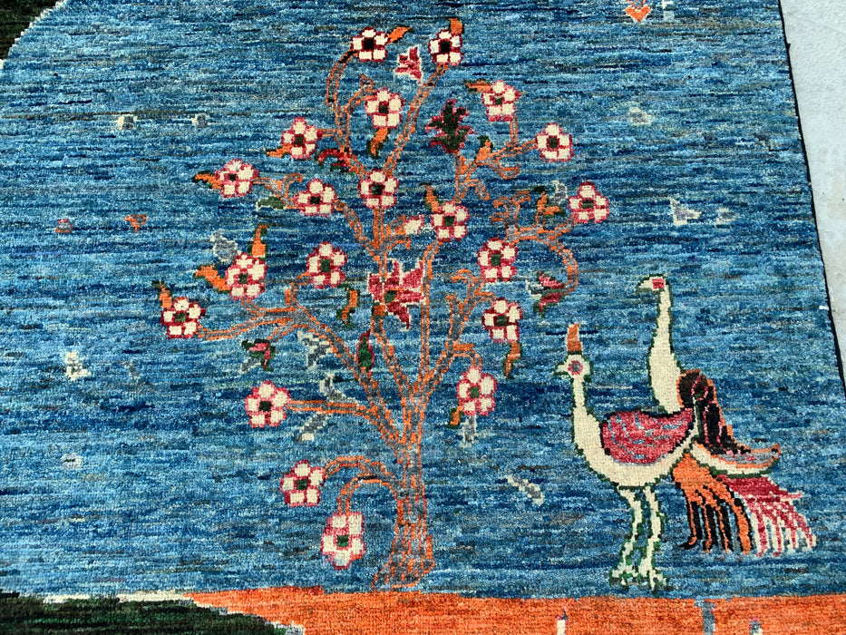 9'7 x 8'2 Hand-Knotted Peshawari Chobi Wool Rug - Blue Tree of Life Pictorial Area Rug - KBHM-520