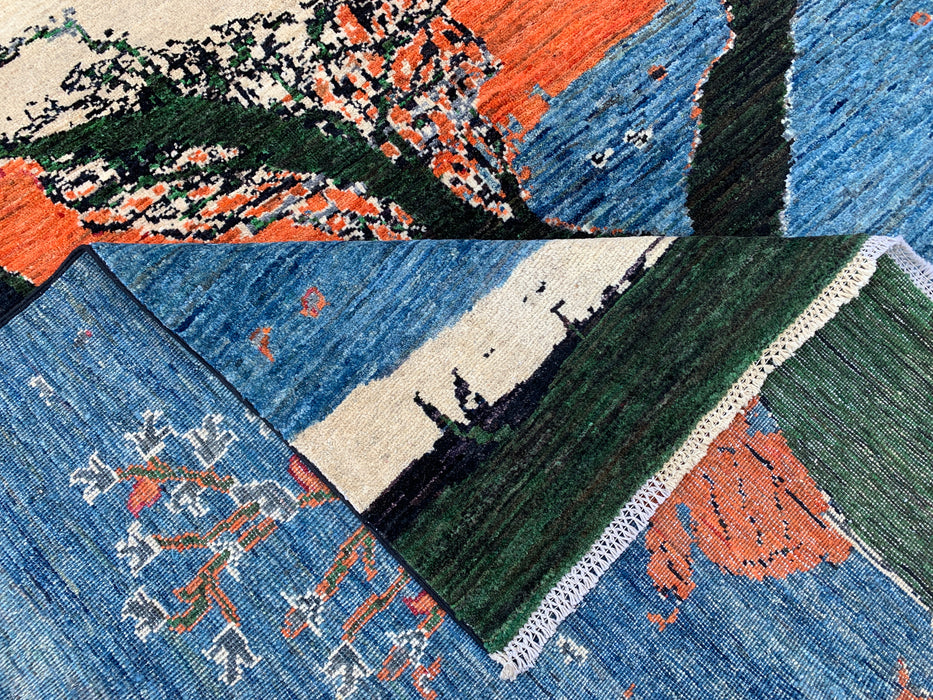 9'7 x 8'2 Hand-Knotted Peshawari Chobi Wool Rug - Blue Tree of Life Pictorial Area Rug - KBHM-520