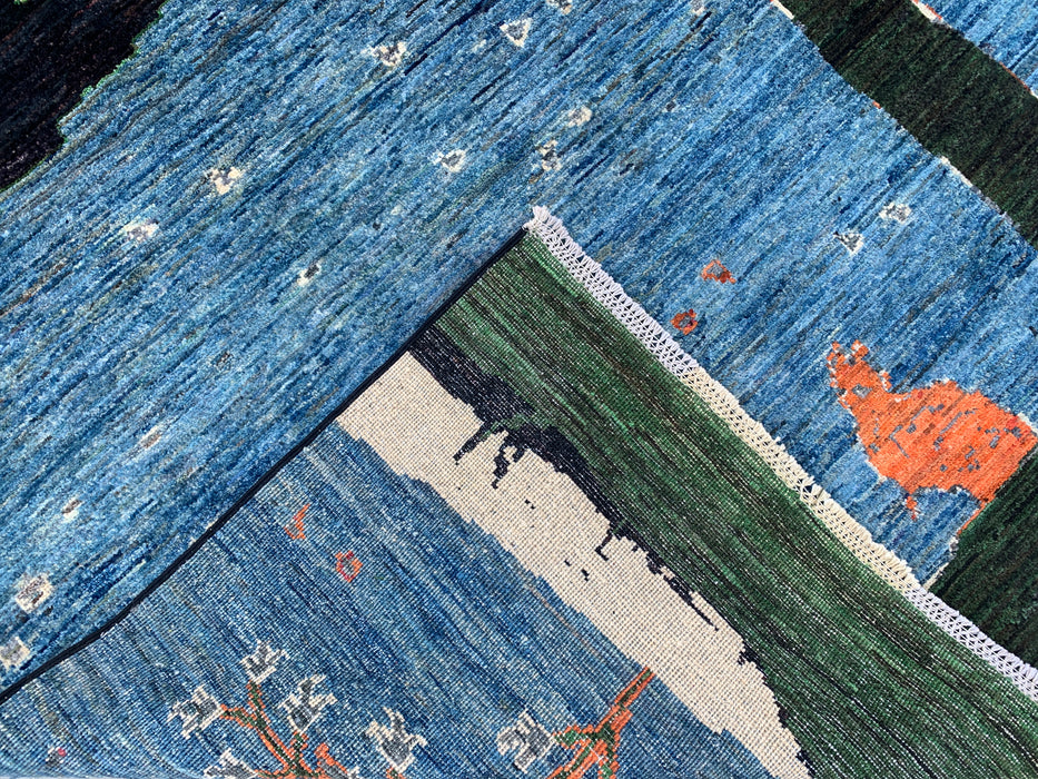 9'7 x 8'2 Hand-Knotted Peshawari Chobi Wool Rug - Blue Tree of Life Pictorial Area Rug - KBHM-520
