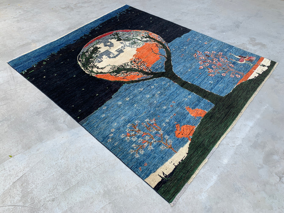 9'7 x 8'2 Hand-Knotted Peshawari Chobi Wool Rug - Blue Tree of Life Pictorial Area Rug - KBHM-520