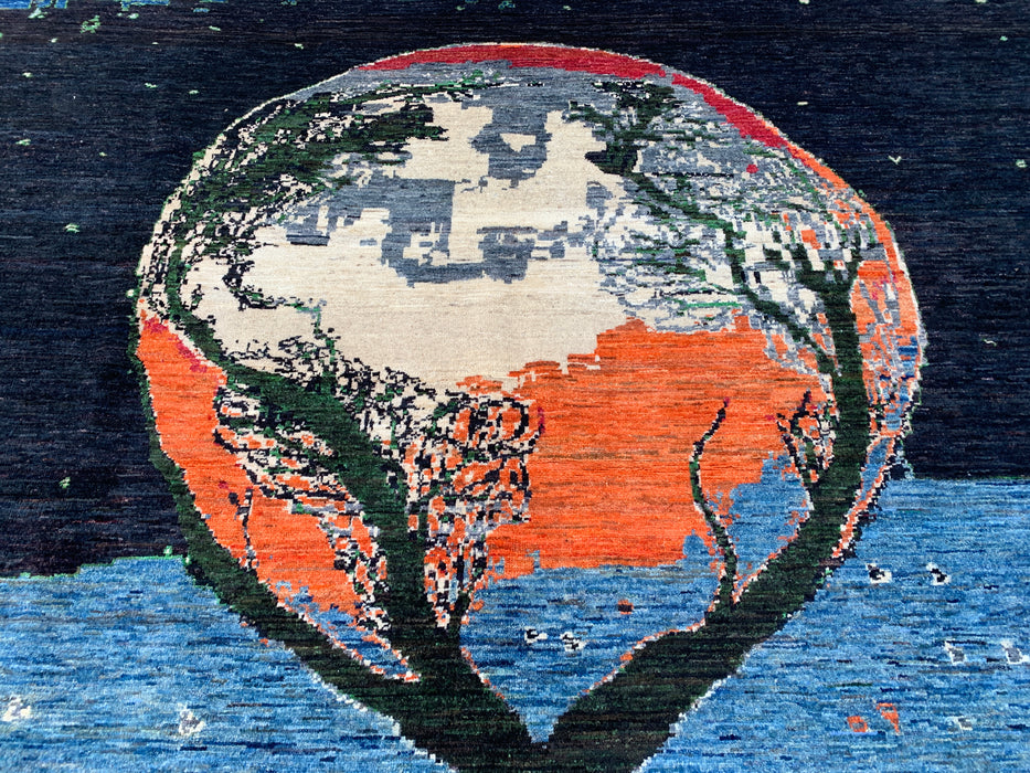 9'7 x 8'2 Hand-Knotted Peshawari Chobi Wool Rug - Blue Tree of Life Pictorial Area Rug - KBHM-520