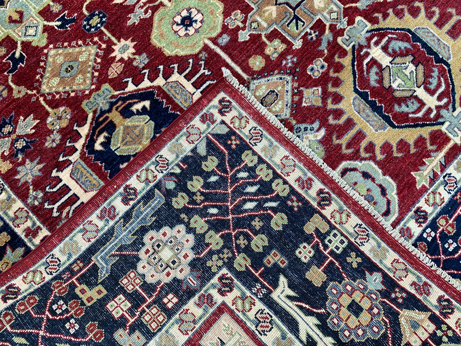 9'8 x 8'1 Hand-Knotted Peshawari Chobi Wool Rug - Red Tribal Traditional Area Rug - KBHM-521