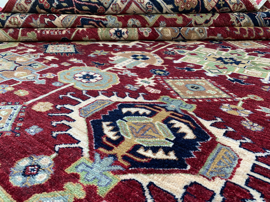9'8 x 8'1 Hand-Knotted Peshawari Chobi Wool Rug - Red Tribal Traditional Area Rug - KBHM-521