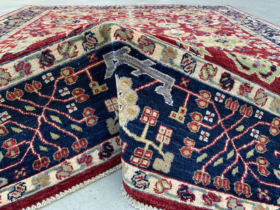 9'8 x 8'1 Hand-Knotted Peshawari Chobi Wool Rug - Red Tribal Traditional Area Rug - KBHM-521
