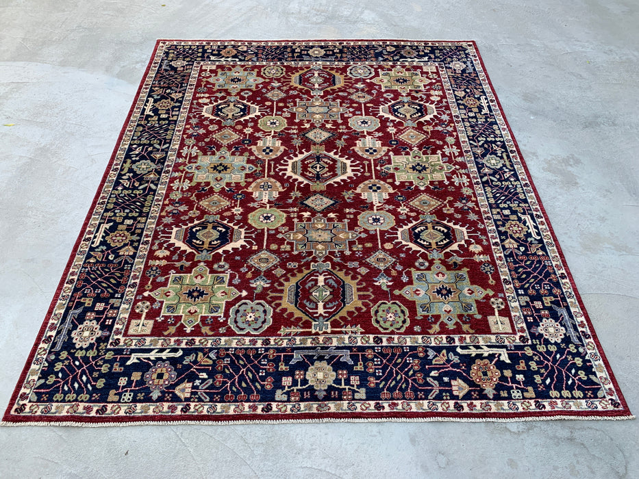 9'8 x 8'1 Hand-Knotted Peshawari Chobi Wool Rug - Red Tribal Traditional Area Rug - KBHM-521