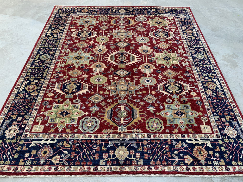 9'8 x 8'1 Hand-Knotted Peshawari Chobi Wool Rug - Red Tribal Traditional Area Rug - KBHM-521