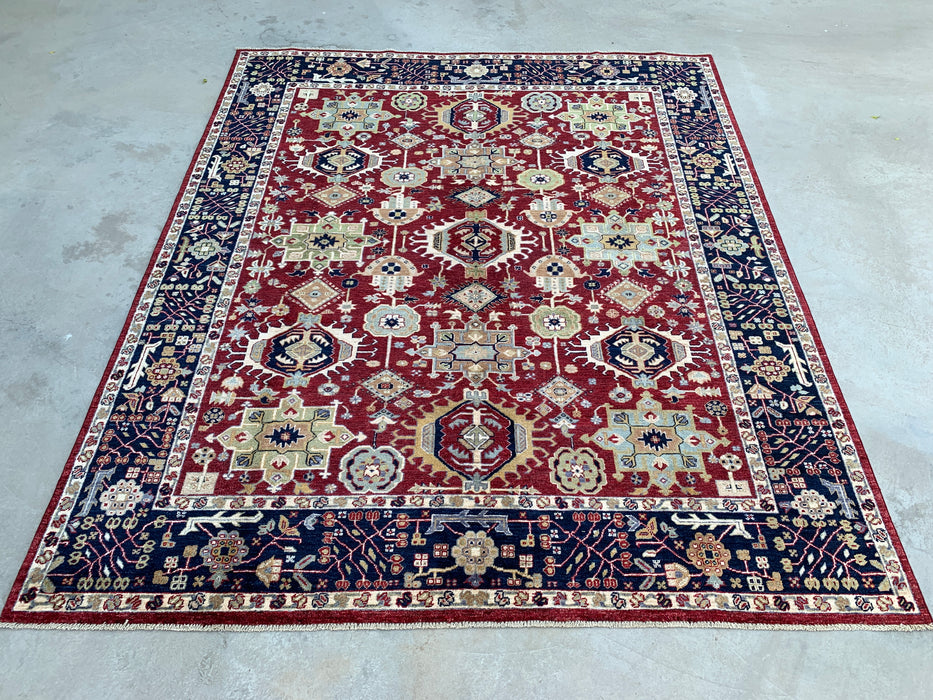 9'8 x 8'1 Hand-Knotted Peshawari Chobi Wool Rug - Red Tribal Traditional Area Rug - KBHM-521