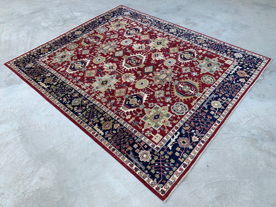 9'8 x 8'1 Hand-Knotted Peshawari Chobi Wool Rug - Red Tribal Traditional Area Rug - KBHM-521
