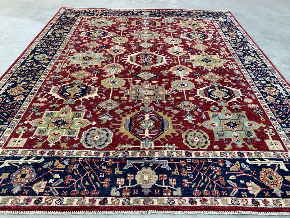 9'8 x 8'1 Hand-Knotted Peshawari Chobi Wool Rug - Red Tribal Traditional Area Rug - KBHM-521