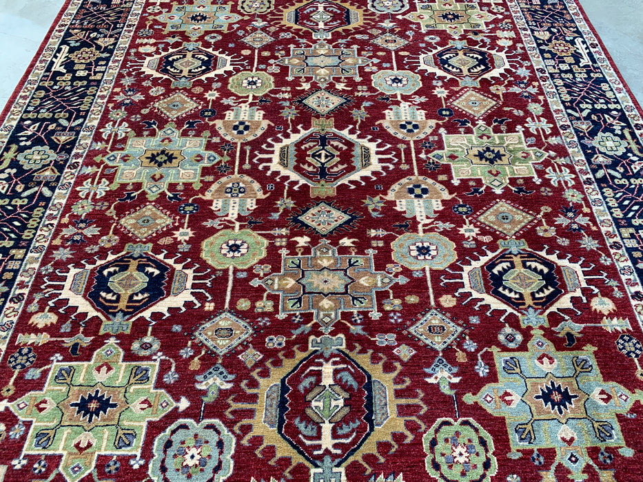 9'8 x 8'1 Hand-Knotted Peshawari Chobi Wool Rug - Red Tribal Traditional Area Rug - KBHM-521