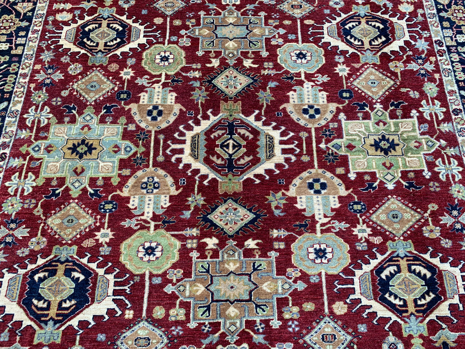 9'8 x 8'1 Hand-Knotted Peshawari Chobi Wool Rug - Red Tribal Traditional Area Rug - KBHM-521