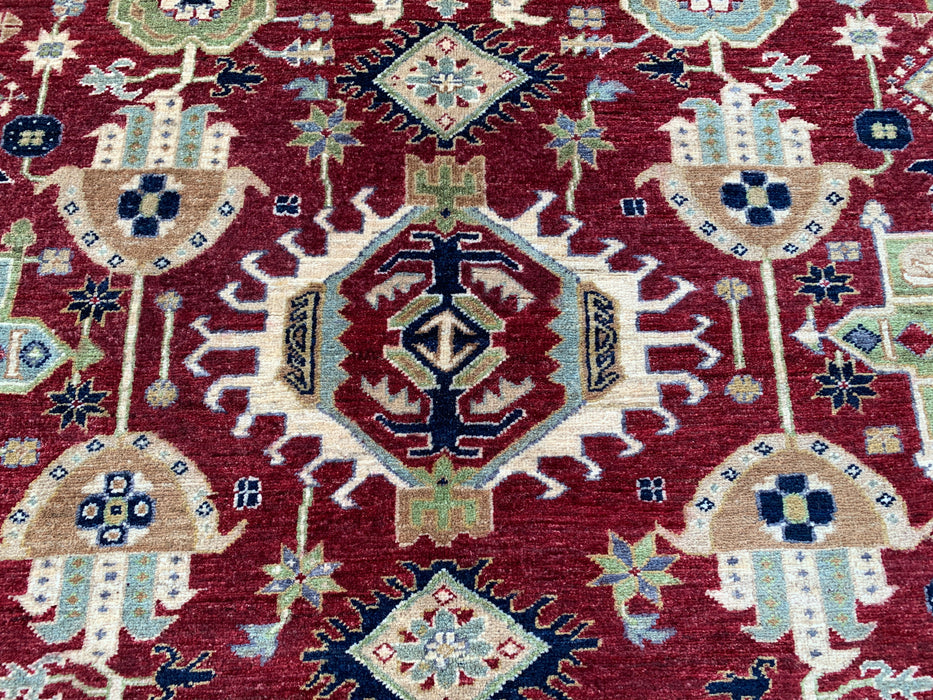 9'8 x 8'1 Hand-Knotted Peshawari Chobi Wool Rug - Red Tribal Traditional Area Rug - KBHM-521
