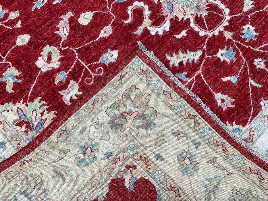 9'7 x 8'1 Hand-Knotted Peshawari Chobi Wool Rug - Red Traditional Floral Area Rug - KBHM-522