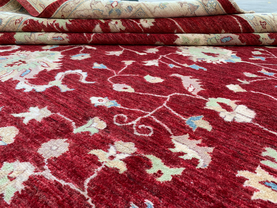 9'7 x 8'1 Hand-Knotted Peshawari Chobi Wool Rug - Red Traditional Floral Area Rug - KBHM-522
