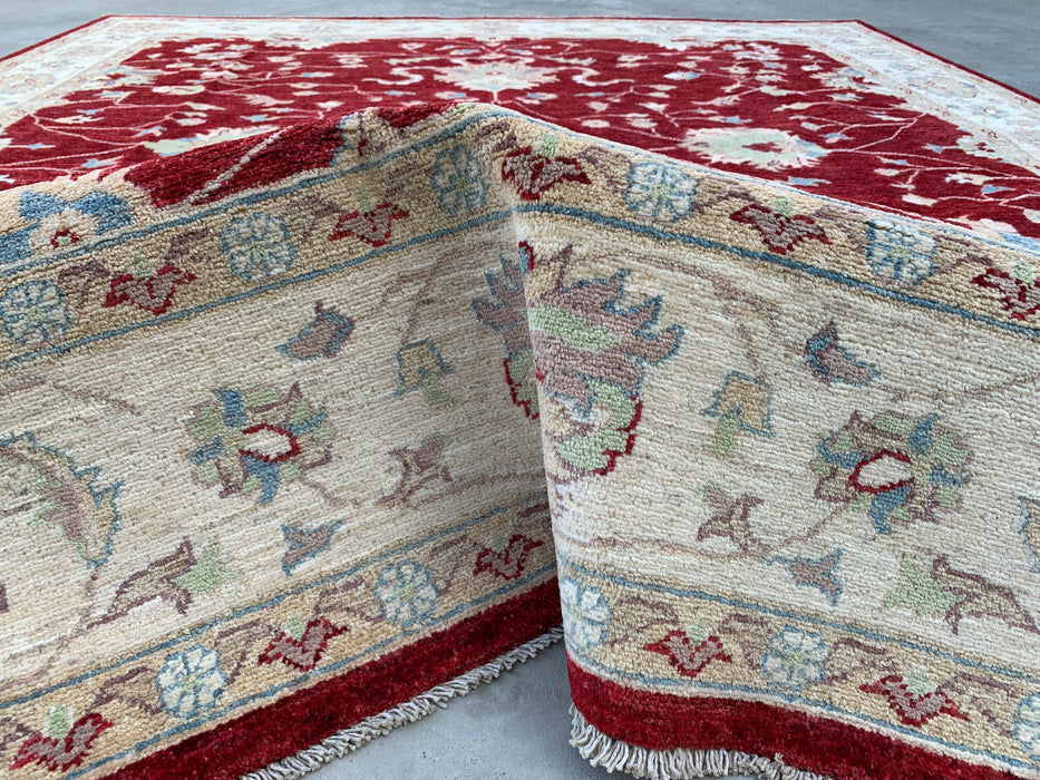 9'7 x 8'1 Hand-Knotted Peshawari Chobi Wool Rug - Red Traditional Floral Area Rug - KBHM-522