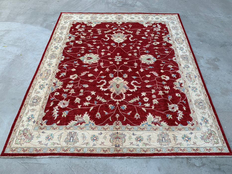 9'7 x 8'1 Hand-Knotted Peshawari Chobi Wool Rug - Red Traditional Floral Area Rug - KBHM-522
