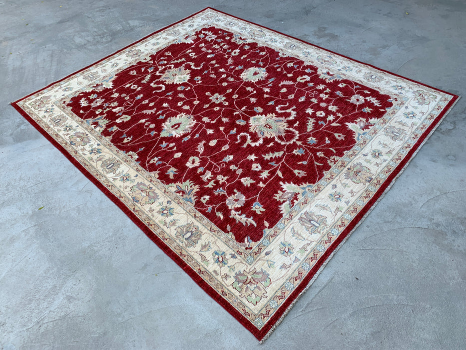 9'7 x 8'1 Hand-Knotted Peshawari Chobi Wool Rug - Red Traditional Floral Area Rug - KBHM-522
