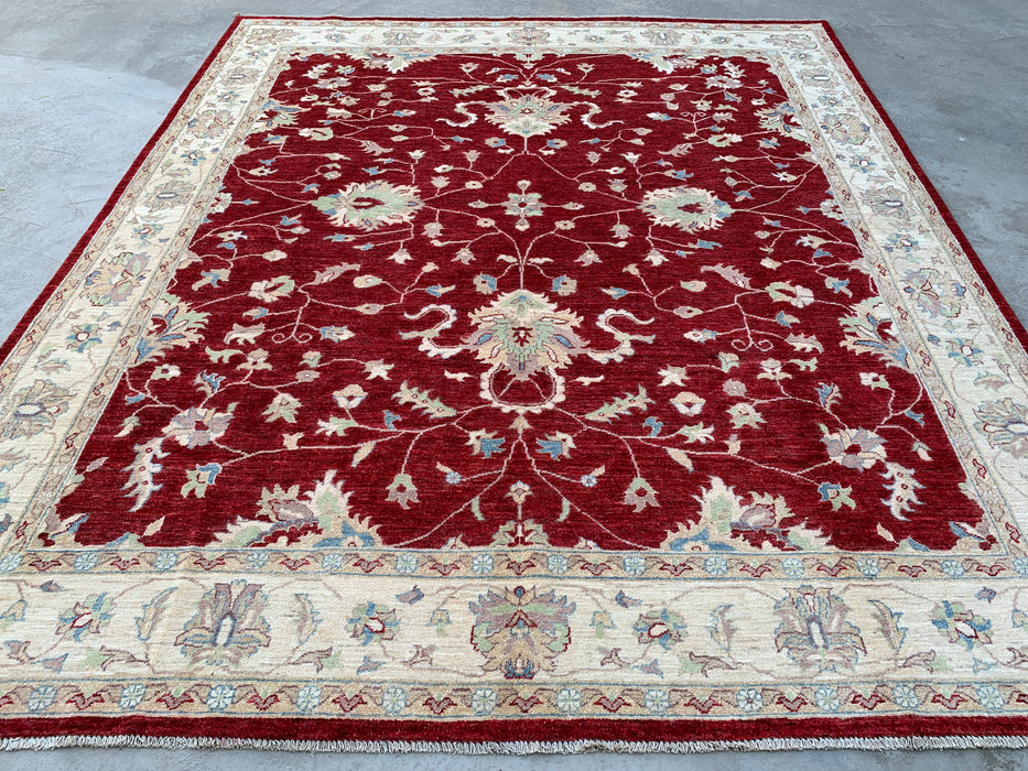 9'7 x 8'1 Hand-Knotted Peshawari Chobi Wool Rug - Red Traditional Floral Area Rug - KBHM-522